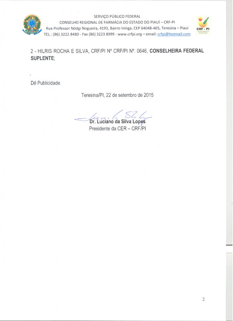 Ato de Deferimento de Candidatura - Cons Federal - Chapa 2 - 02